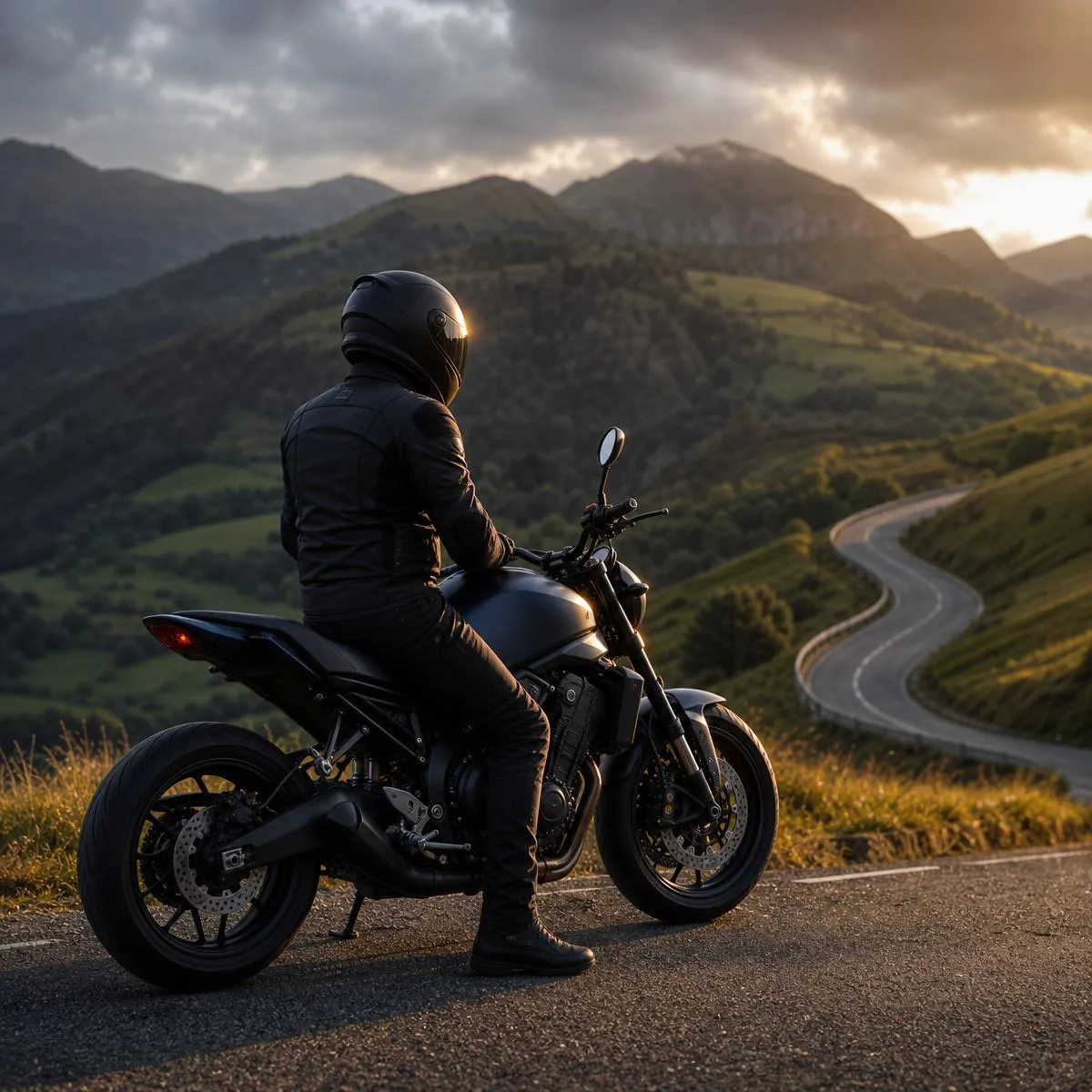 Alumno de moto de Autoeskola Antiguo en una carretera de montaña